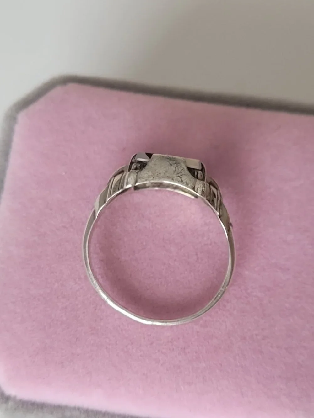 Art Deco Moss Agate Sterling Ring Ostby Barton Signet